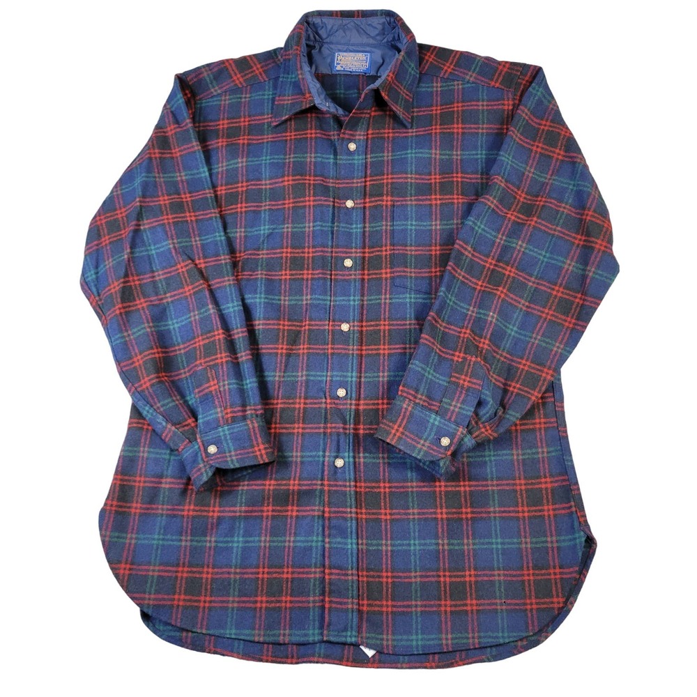 Vintage Pendleton Flannel Shirt Men's Size L Button Down Shacket Plaid Blue